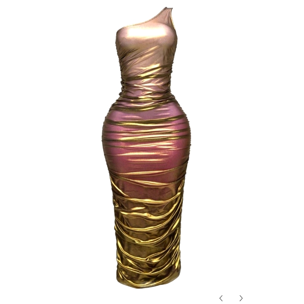 Ombre One Shoulder Rouched Maxi dress 3X